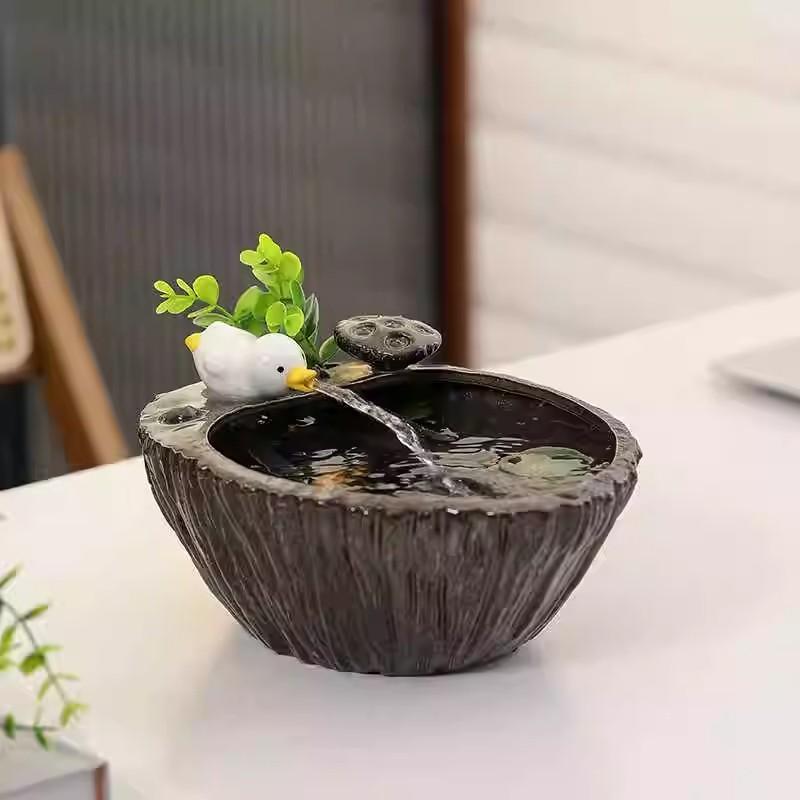 陶瓷鱼缸开心可爱鸭子自动循环流水摆件办公桌面客厅玄关招财饮水