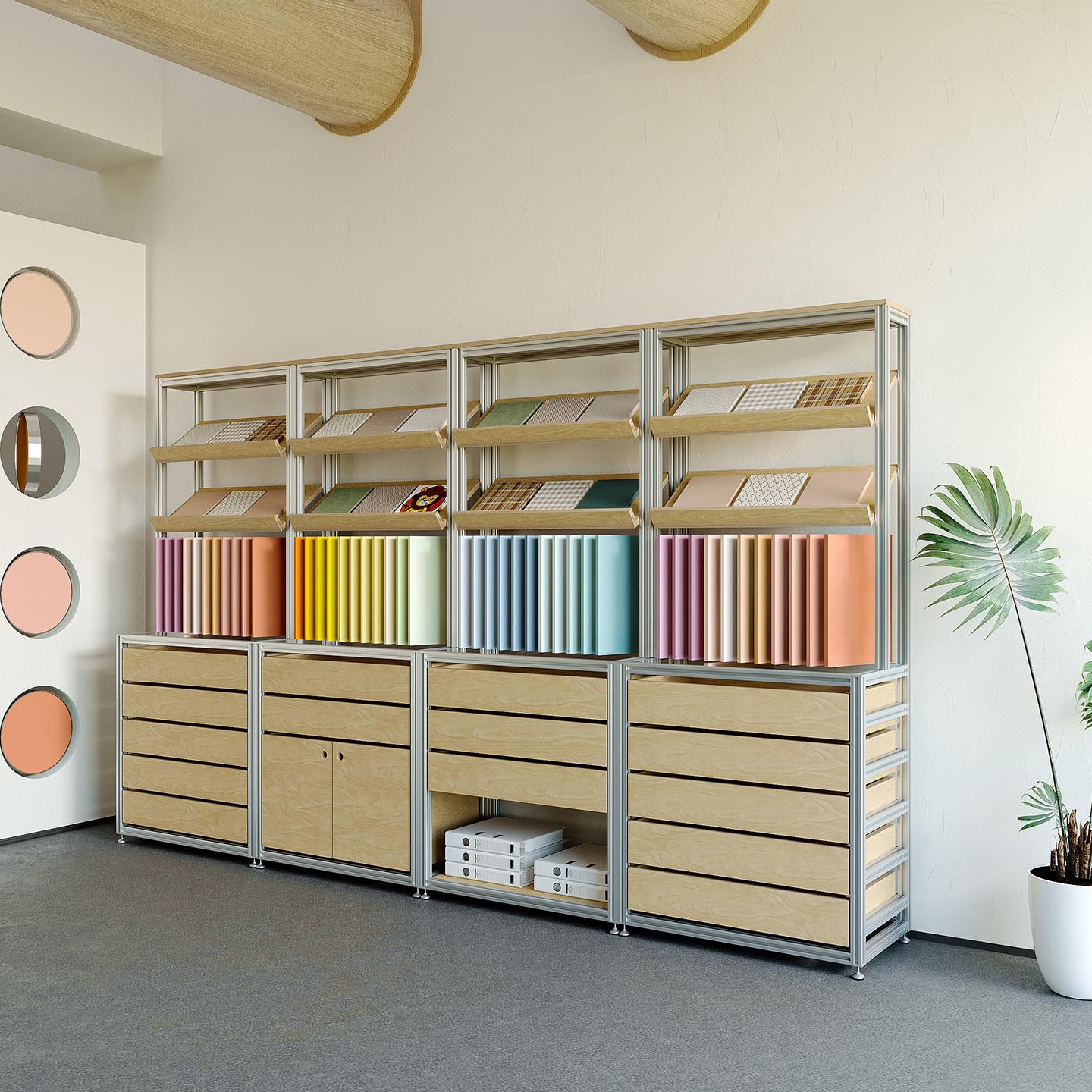 铝挤型材料桦木落地多层展示柜产品样品展示柜储物收纳层架货架展