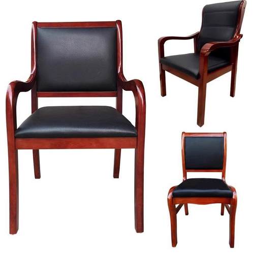 实木办公会议桌椅子简约培训四脚靠背带扶手皮质棋牌室麻将电脑椅