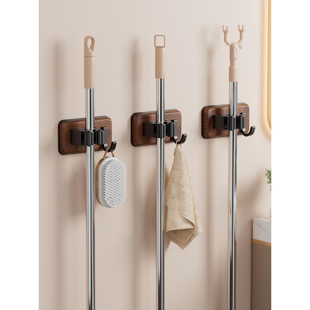 优勤胡桃木拖把壁挂夹卫生间收纳神器浴室墙上置物架拖把架免打孔