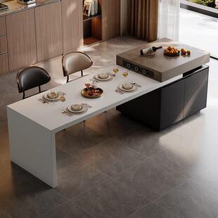 轻奢极简岛台餐桌一体家用可伸缩岩板高端中导台加厨房饭厅小户型