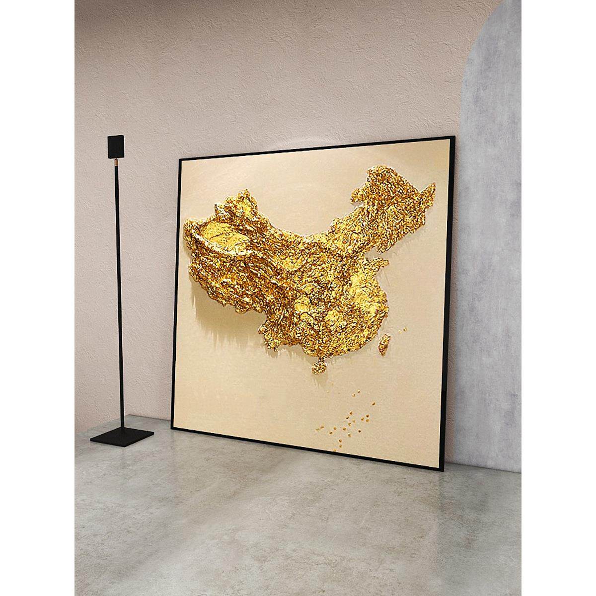 纯手绘金箔画厚肌理立体浮雕画轻奢落地装饰画沙发背景墙玄关挂画