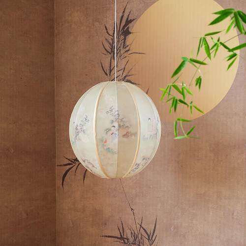 物几空间新中式宋代美学仕女图球型灯笼简约布艺书房卧室茶室吊灯