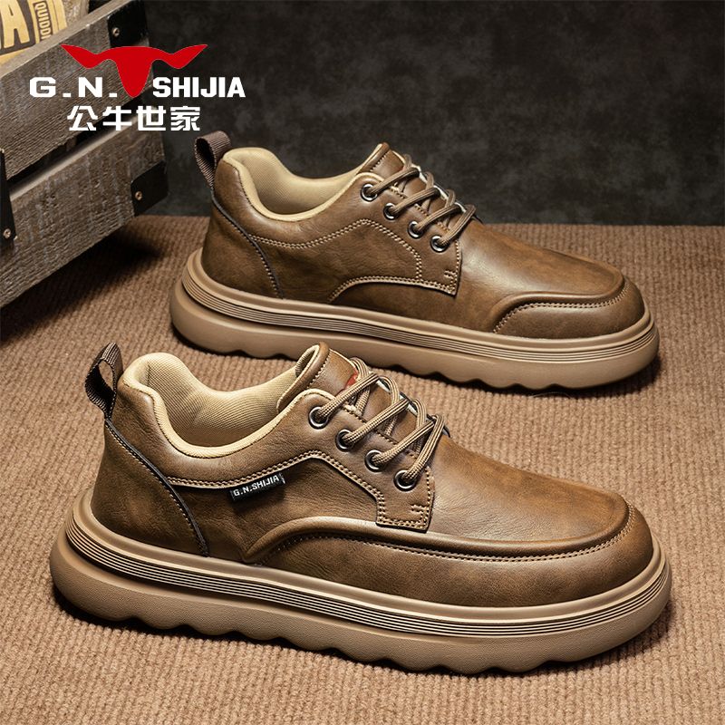 公牛世家皮鞋休闲男款不累脚英伦风轻奢痞帅高级感商务通勤鞋
