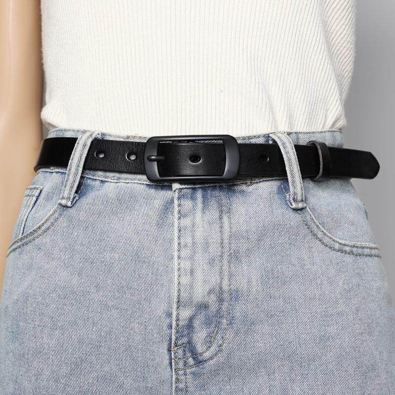 黑扣真皮带百搭时尚装饰配牛仔裤头层牛皮做旧简约小众风真皮腰带