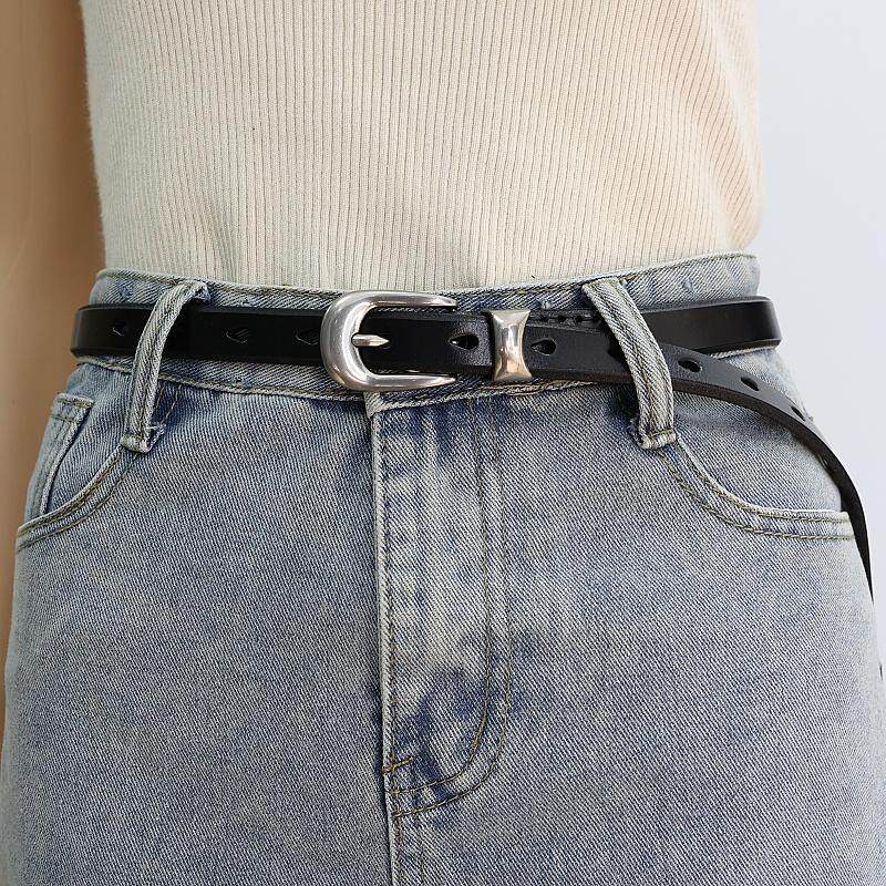 银扣真皮带百搭时尚装饰配牛仔裤头层牛皮做旧简约小众风真皮腰带