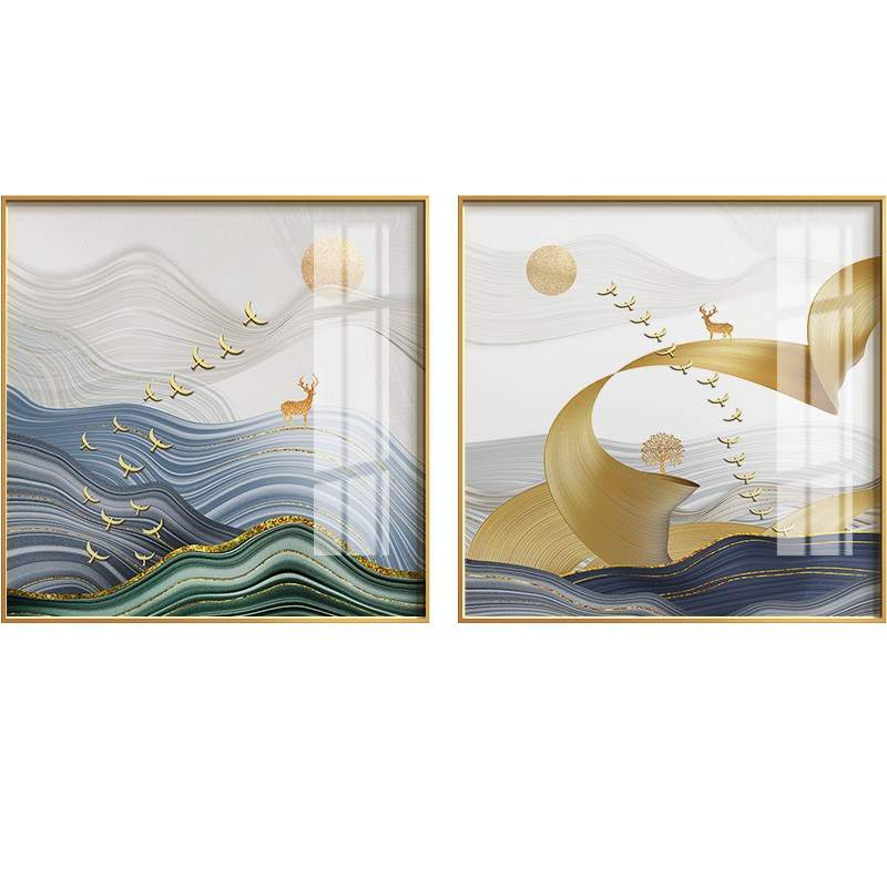 速发玄关装饰画简约餐厅正方形挂画玄幻麋鹿招财轻奢客厅壁画图片