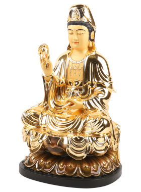 速发纯铜鎏金观世音佛像观音菩萨佛像家用娑婆三圣观音菩佛像摆件