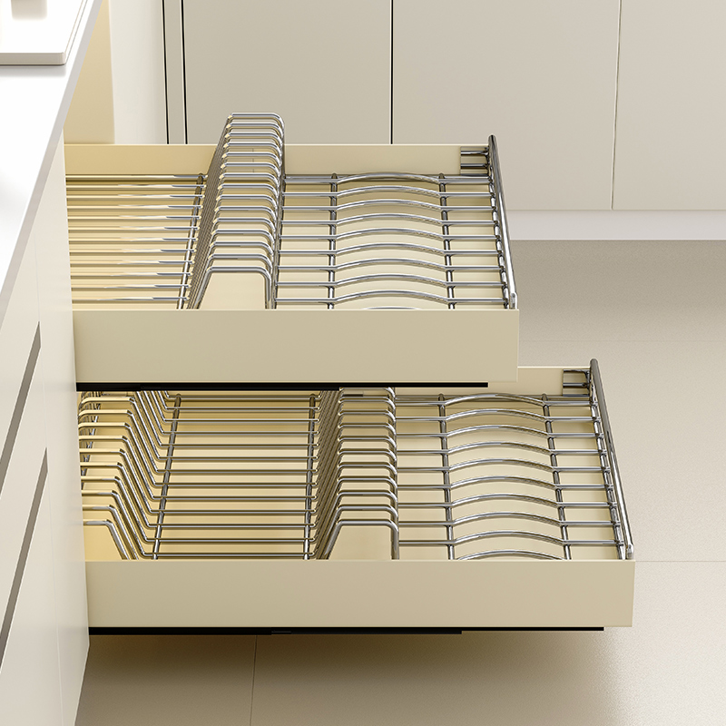 速发碟房不锈钢整体橱柜抽屉式拉篮水槽下碗厨收纳层架沥碗盘放水