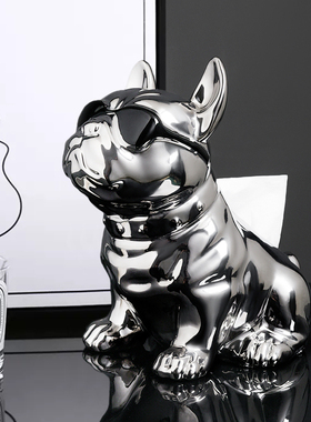 速发欧式轻奢电镀法斗件纸巾盒摆犬高档客厅餐桌茶饰抽纸盒卧室装