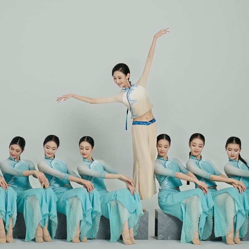 速发新款春晚碇步桥舞蹈服装演出服水清古悠子跕踮步桥儿童悠典舞