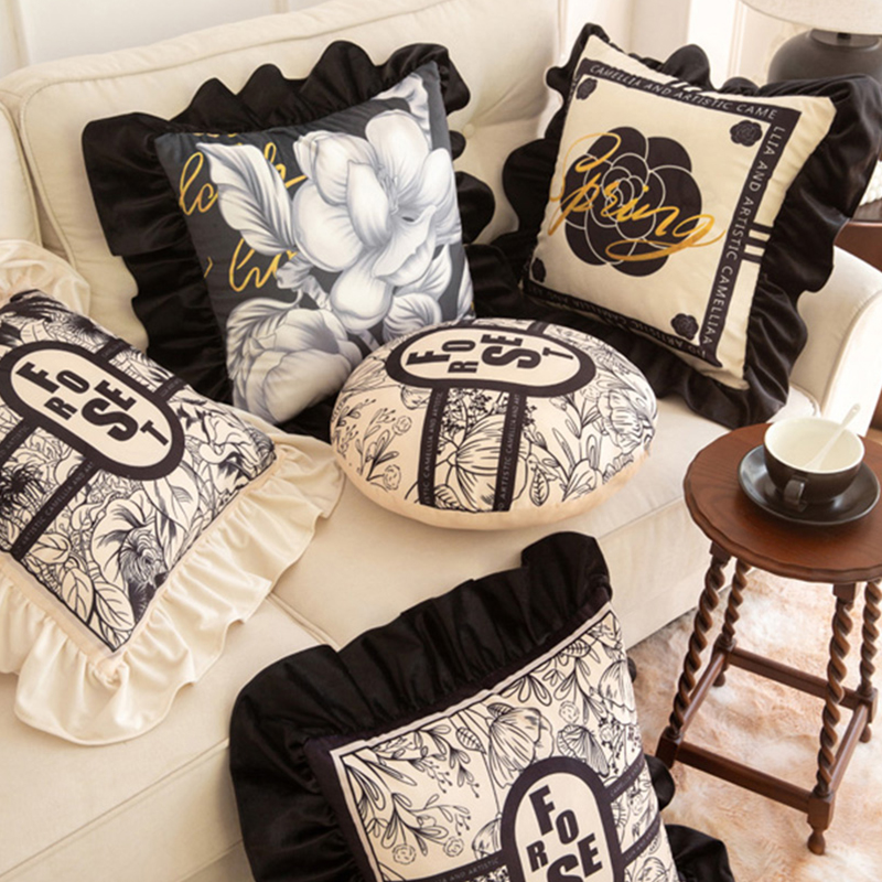 速发绒花边抱头办公室靠枕卧室床法靠垫套客厅枕式复古轻奢靠枕