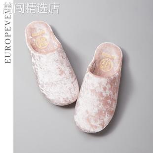 北欧风金丝绒棉拖鞋 女秋冬季 家居家用情侣室内保暖软厚底拖鞋 男士