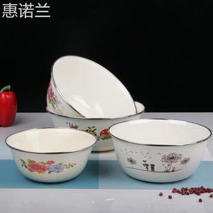 唐铁盆搪瓷和面瓷碗 加厚带盖子瓷盆大号汤厨房塘家用怀旧盆老式