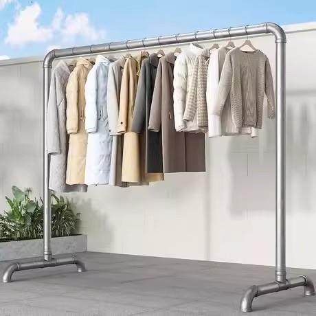 镀锌钢管落地式晾衣架阳台单杆特厚加粗挂衣架家用立式晒衣架