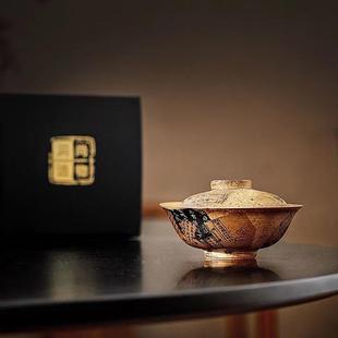 手工鎏金建盏盖碗功夫茶具主人高端品茗杯