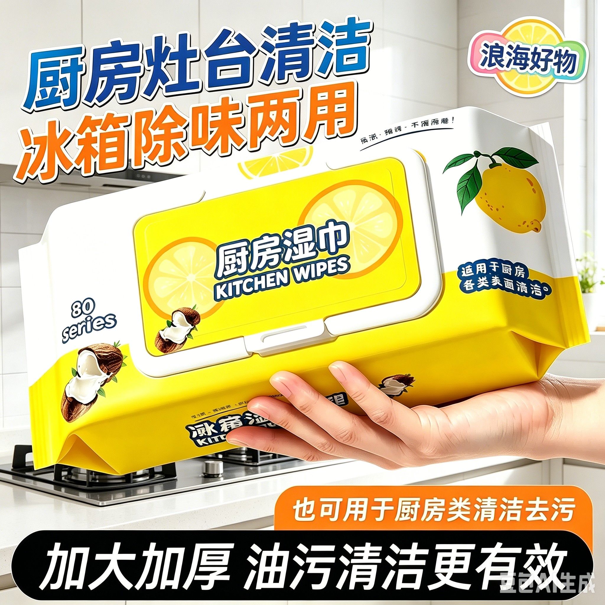 【下单立减50】强力冰箱清洁湿巾多用途清洁湿巾厨房油烟机WL