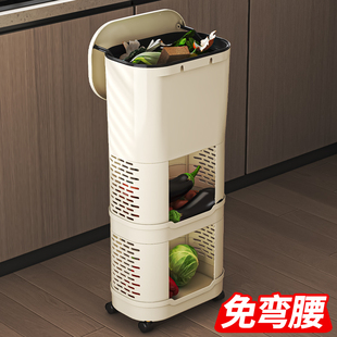 厨房垃圾桶高款可移动免弯腰家用2025新款带盖防臭双层大号置物架