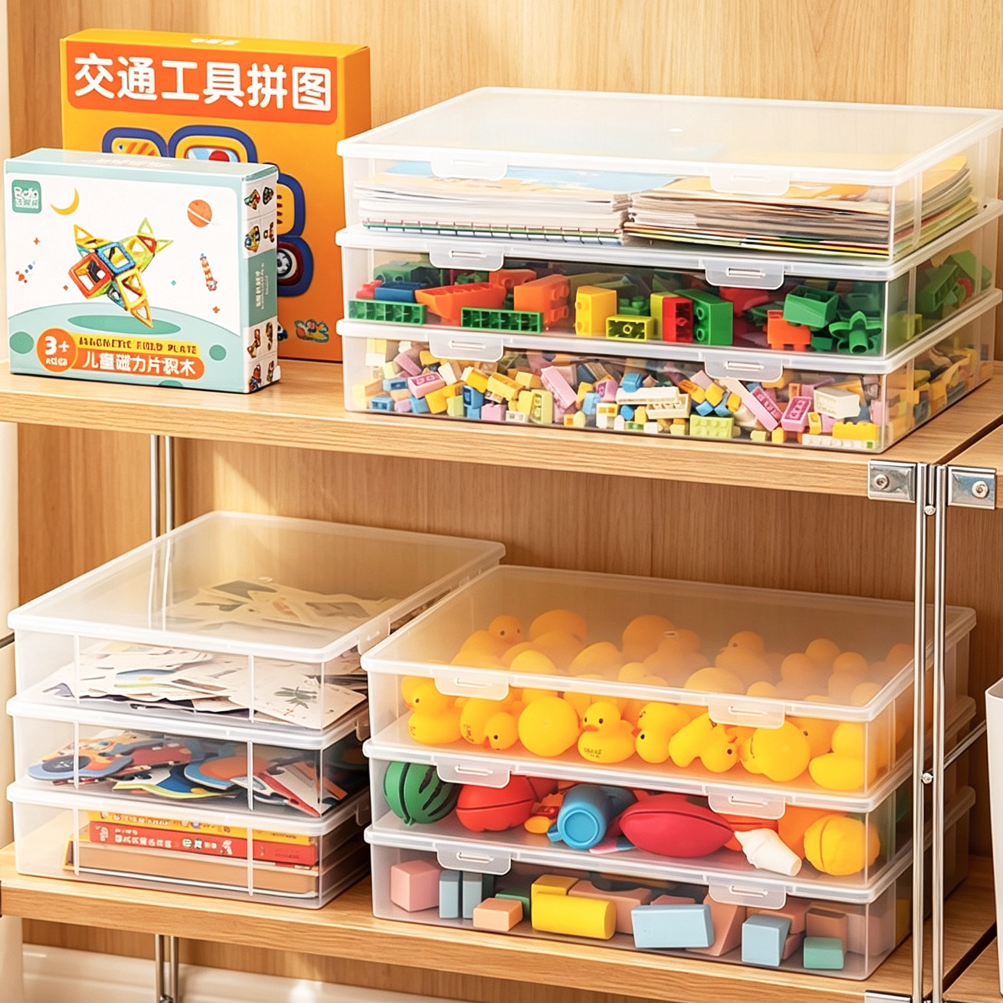儿童拼图绘本积木收纳盒子储物箱