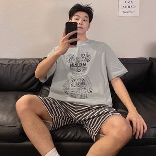 家居服套装 夏季 夏天休闲青年薄款 睡衣男棉质短袖 Y可外穿套 套装