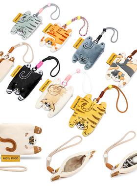 RUOYUSTUDIO原创设计可爱猫咪绒布卡包零钱包钥匙包耳机包