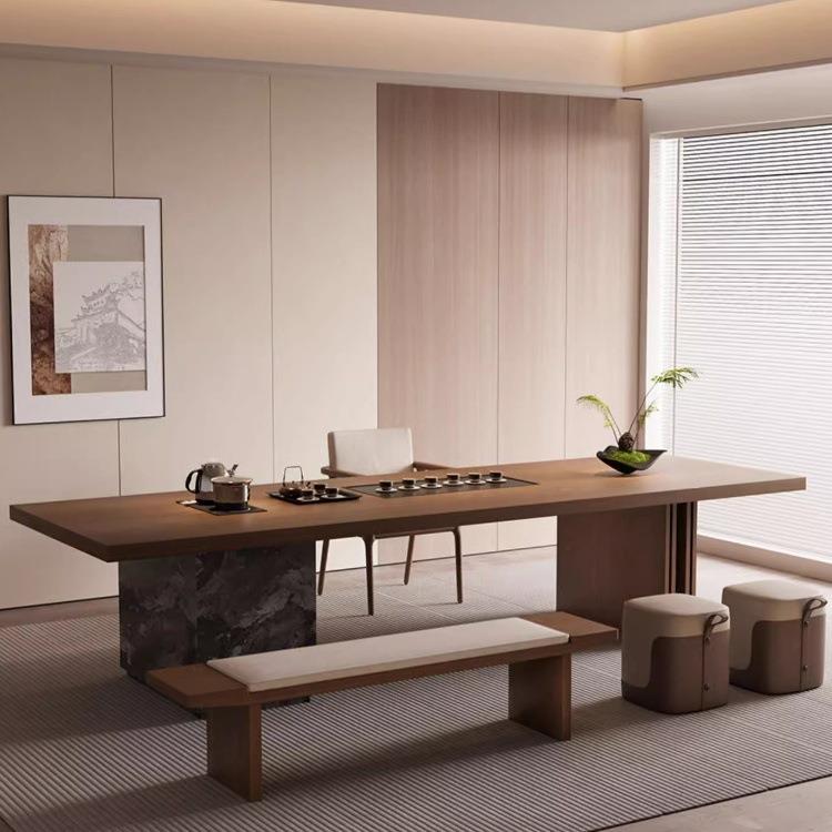 意式极简实木大板茶桌椅组合高端泡茶台一体客厅家用功夫实木茶几