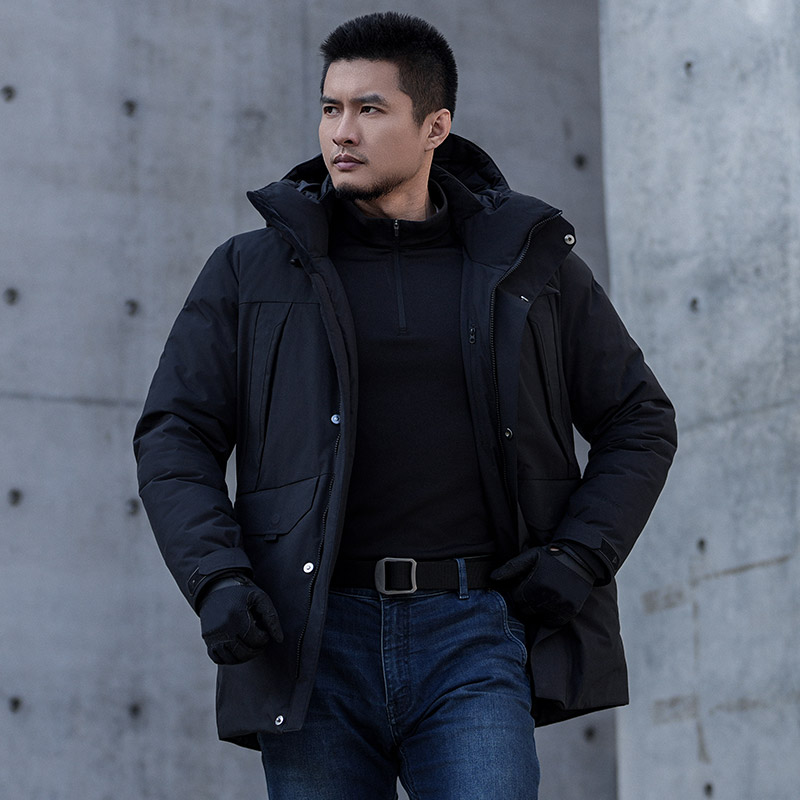 龙牙中长款连帽羽绒服