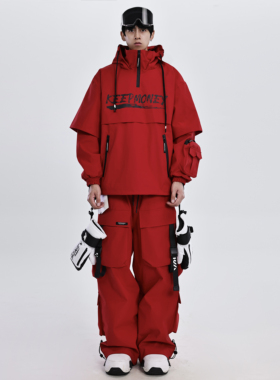 KEEPMONEY新美式机能朱红滑雪服男女单板防水加厚专业滑雪服套装