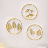 欧式 铁艺立体树叶圆形轻奢壁饰挂件创意客厅店铺民宿背景墙面装 饰