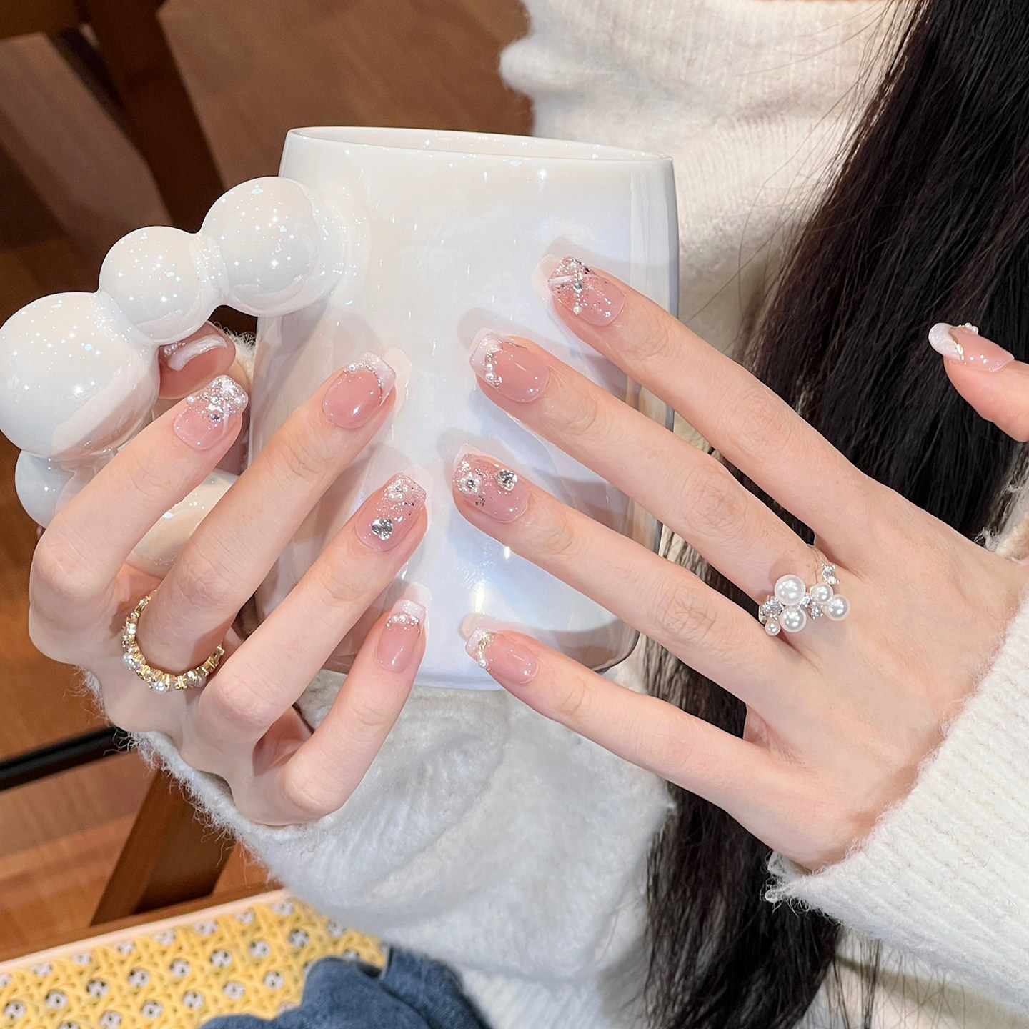 植兔手工穿戴甲短款裸色渐变法式碎钻显白螺纹美甲晕染高级感贴片,彩妆/香水/美妆工具,穿戴甲/甲片,淘宝优惠券,粉丝福利购,淘宝优惠卷