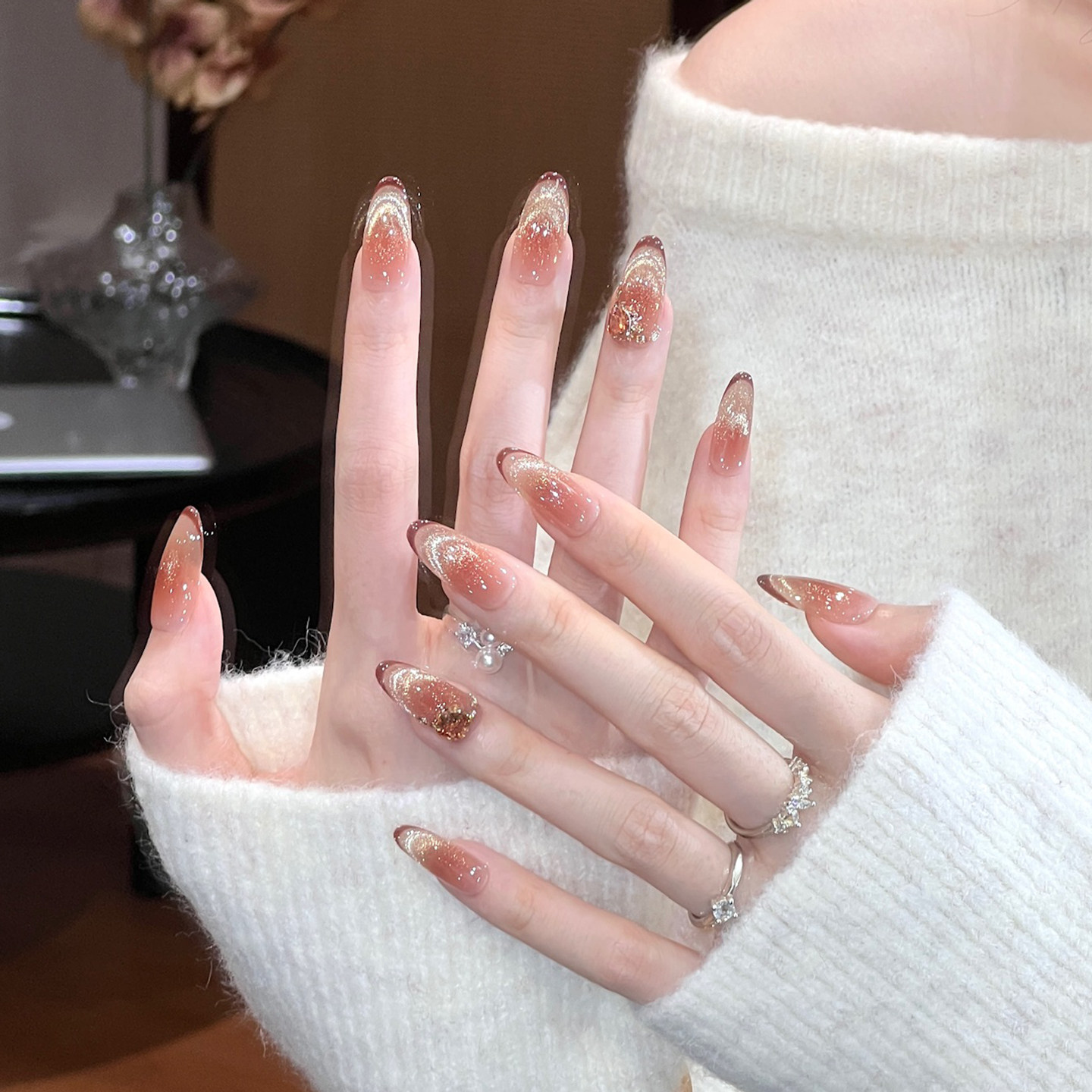 植兔穿戴甲长款焦糖色腮棕美拉德猫眼显白美甲秋冬氛围感成品贴片,彩妆/香水/美妆工具,穿戴甲/甲片,淘宝优惠券,粉丝福利购,淘宝优惠卷