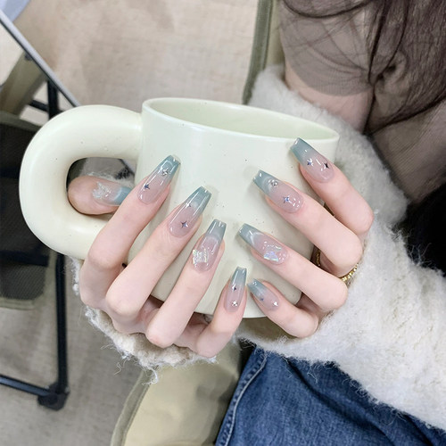 穿戴甲手工薄荷曼波绿猫眼温柔显白蝴蝶美甲