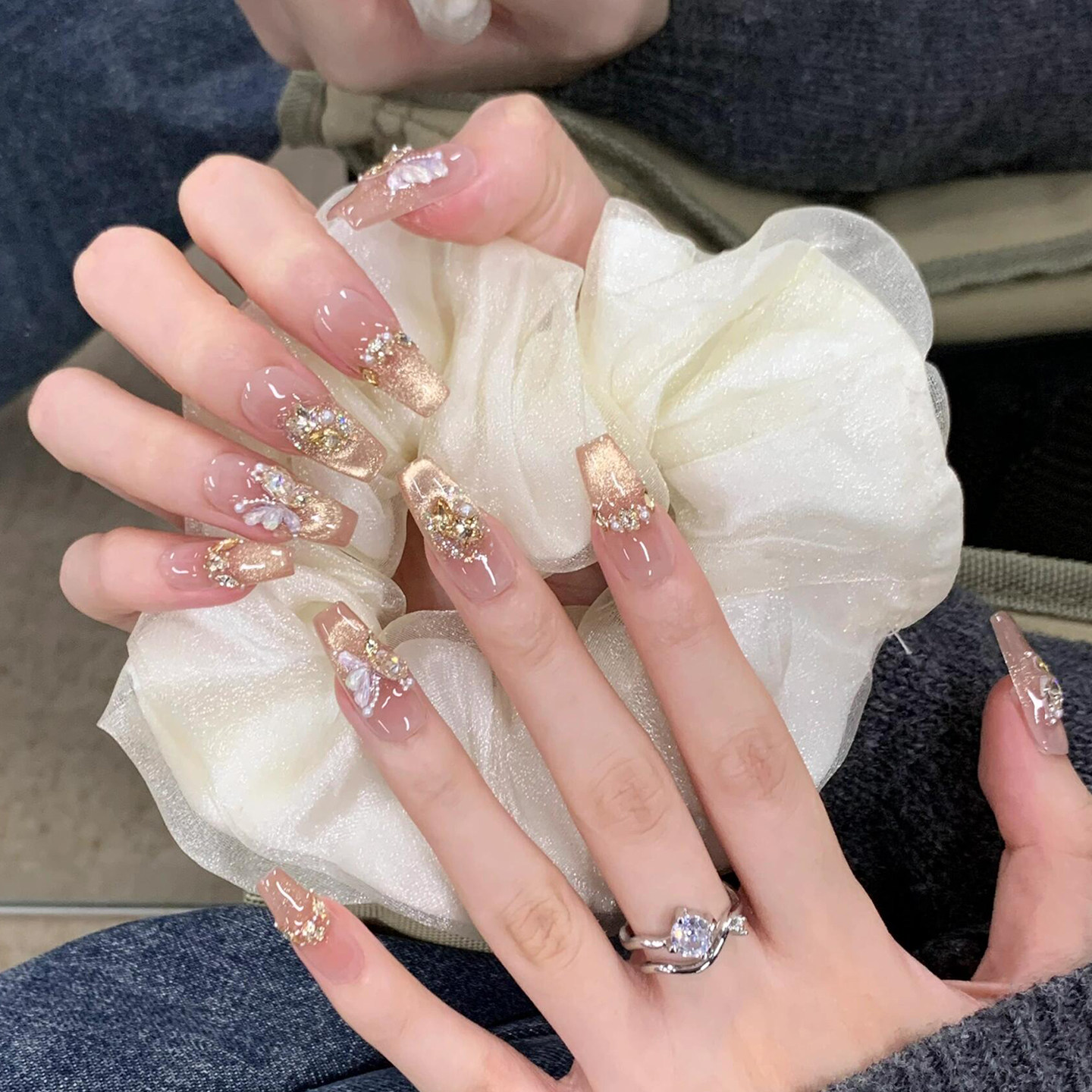 植兔穿戴甲手工裸粉色猫眼蝴蝶美甲轻奢新娘婚甲中长款高级感贴片,彩妆/香水/美妆工具,穿戴甲/甲片,淘宝优惠券,粉丝福利购,淘宝优惠卷