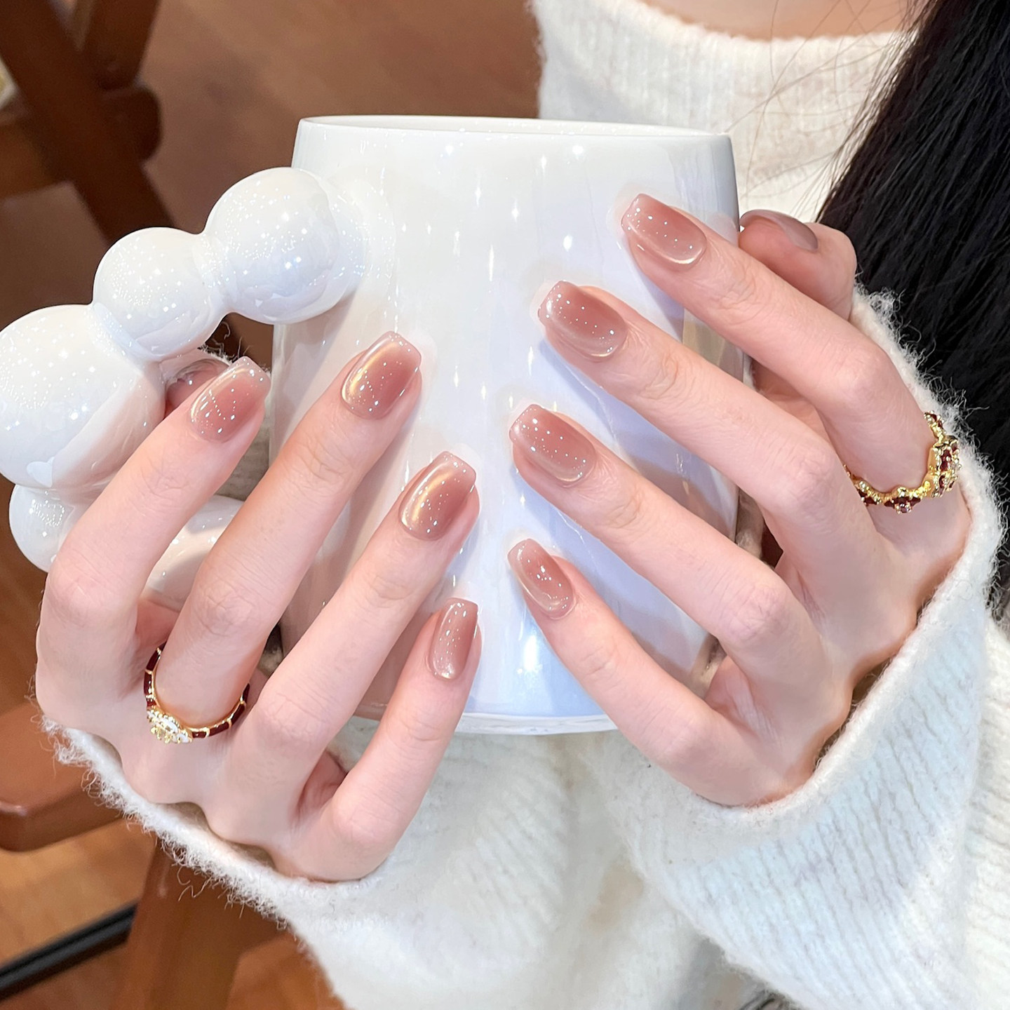 植兔奶咖色猫眼穿戴甲爆闪美拉德黄皮显白美甲秋冬高级感短甲贴片,彩妆/香水/美妆工具,穿戴甲/甲片,淘宝优惠券,粉丝福利购,淘宝优惠卷