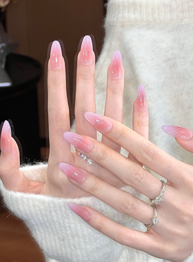 植兔穿戴甲杏仁长款新款高级感裸色腮红紫色渐变黄皮显白美甲贴片