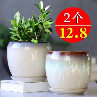 简约蛋型绿植绿萝吊兰小多肉花盆特价 花盆陶瓷大号家用带托盘个性