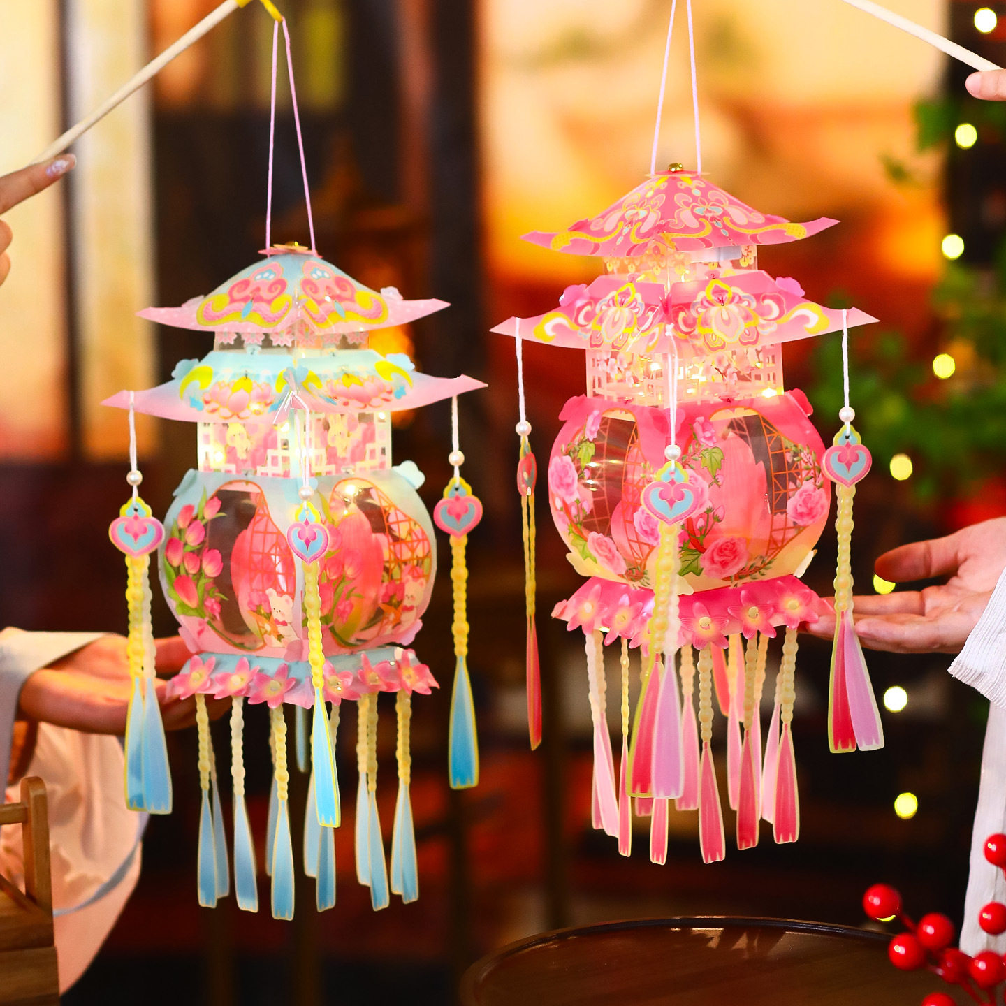 新年灯笼幼儿园手工diy材料包儿童手提古风宫灯挂饰发光花灯