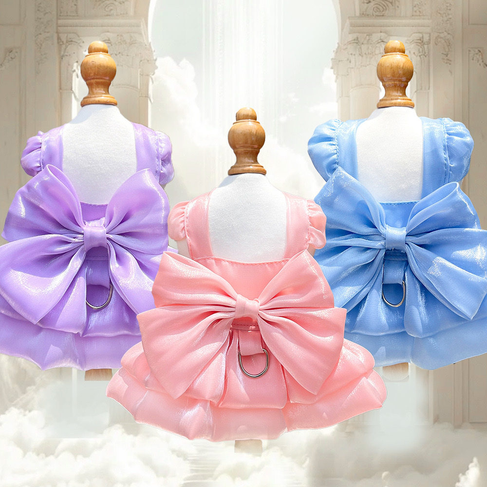 夏季宠物婚纱礼服狗狗连衣裙彩色猫咪衣服用品狗牵引泰迪比熊法斗
