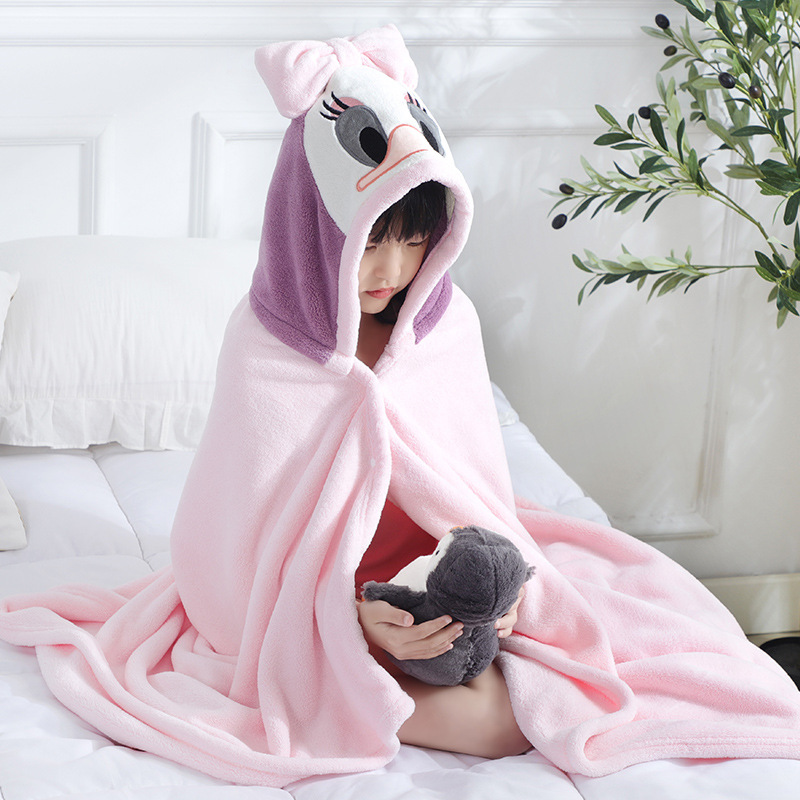 斗篷带帽新生婴儿宝宝浴袍 珊瑚绒浴巾加厚吸水卡通儿童浴巾
