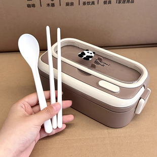 卡通熊猫304不锈钢饭盒上班族轻便微波炉加热双层餐盒便当盒