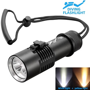 新款p70潜水手电筒XHP70铝合金潜水强光手电黄白光双光源潜水电筒