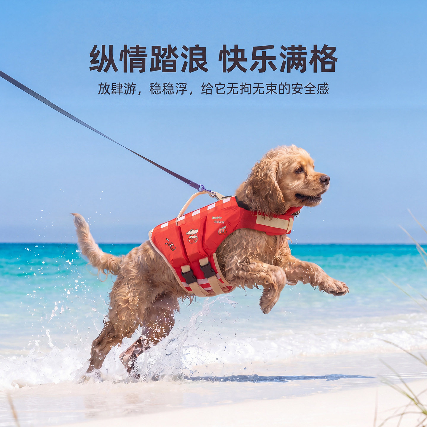 宠物泳衣中大小型犬金毛比熊夏天游泳衣服卡通强力狗狗浮力救生衣
