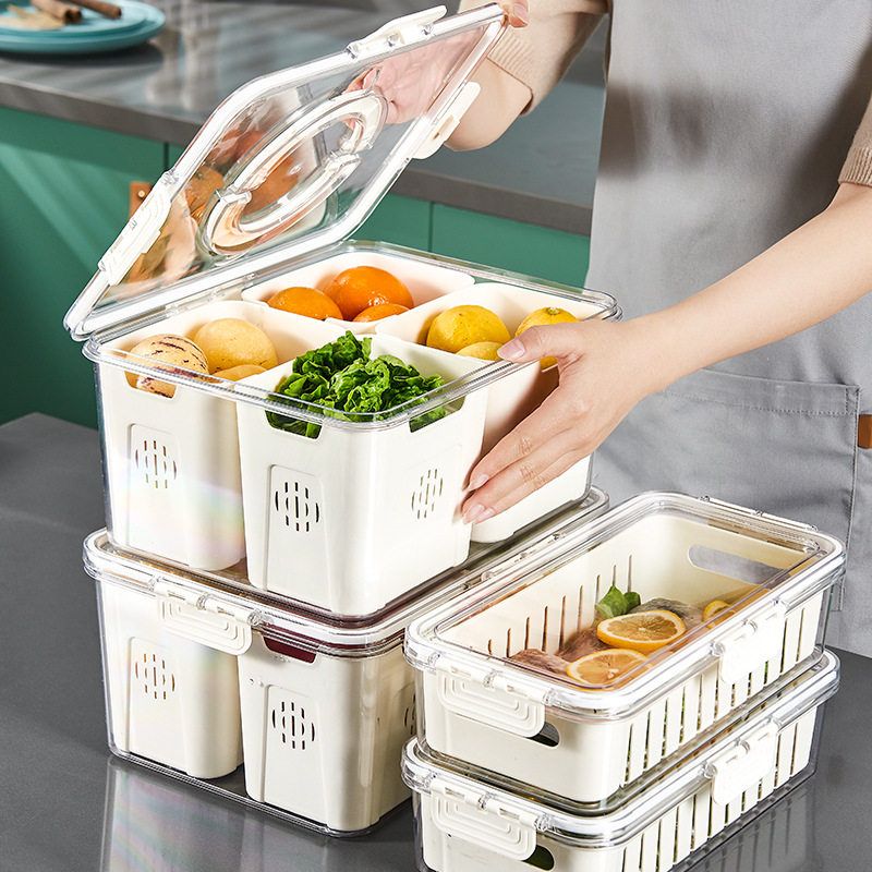 冰箱收纳盒透明有盖子食品级鸡蛋盒子厨房水果密封专用沥水保鲜盒