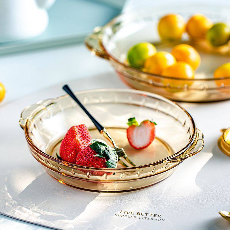 玻璃盘透明盘子餐盘菜盘家用微波炉烤箱专用双耳烤盘蒸鱼盘厂