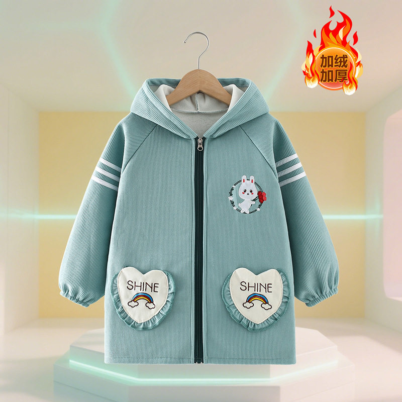 儿童罩衣男女小孩秋冬羽绒服外套加大长款围裙防水防脏护衣正穿衣