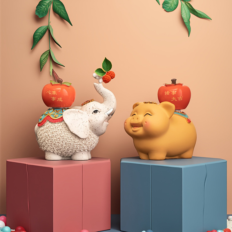 吉祥物大象猪摆件高级感小众办公室桌面工艺装饰乔迁开业生日礼物