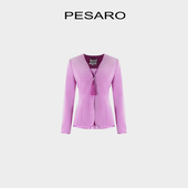 PESARO黄惠玲夏季 短外套 西装 女装 桑蚕丝真丝凉感气质V领收腰修身