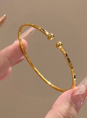 925银金色光面素圈开口手镯女新款轻奢精致小众设计手串手饰品
