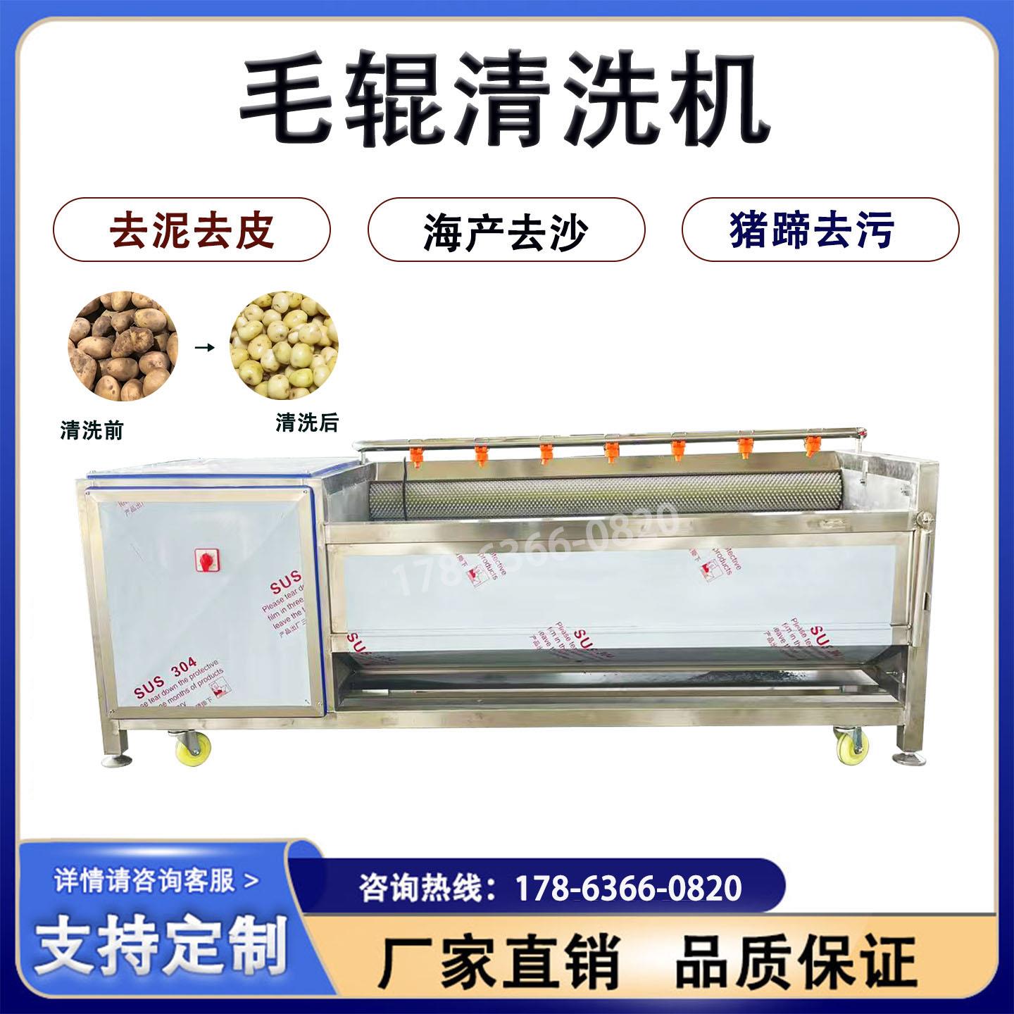 毛辊清洗机商用土豆去皮机全自动莲藕清洗机多功能毛刷去皮机