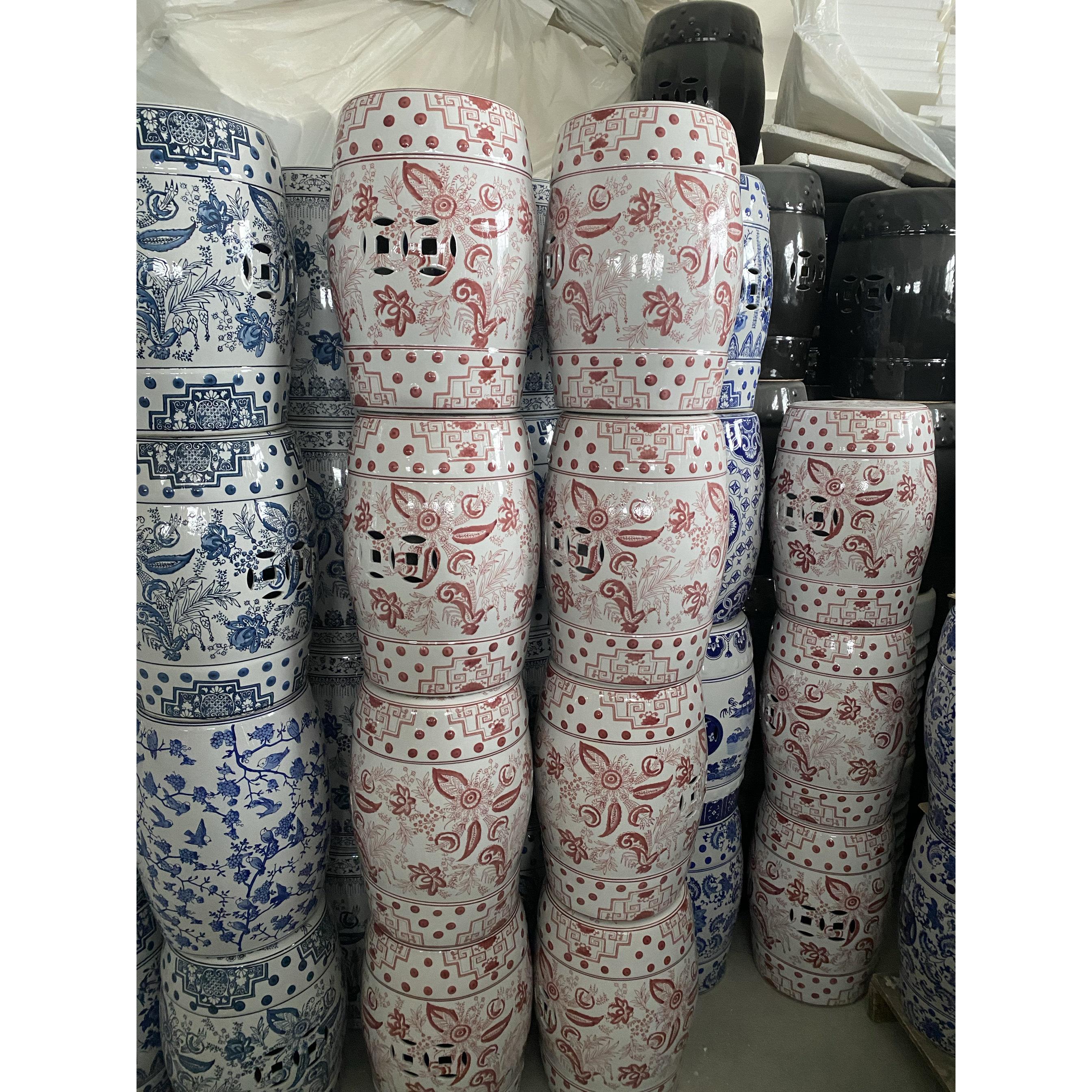 青花瓷东方鼓凳陶瓷墩法式中国风客厅边几陶瓷鼓凳